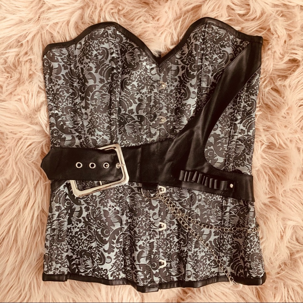 Steampunk Silver & Black Buckle Bustier Bust Size Medium M Corset